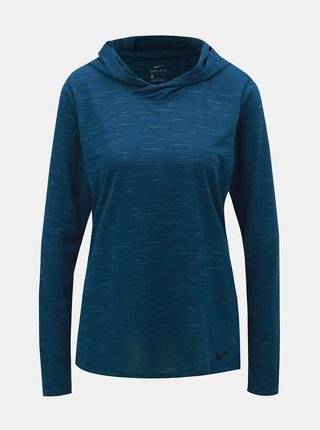 Modré dámske melírované tričko s dlhým rukávom a kapucňou Nike