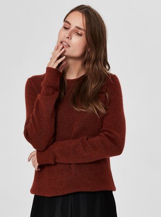Hnedý melírovaný sveter s prímesou vlny Selected Femme Enva