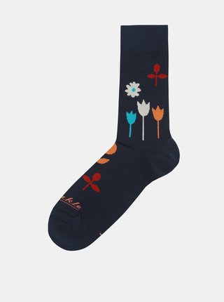 Tmavomodré unisex kvetované ponožky Fusakle Na lúke