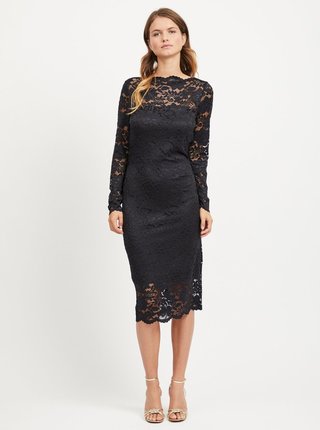 Čierne puzdrové čipkované šaty s dlhým rukávom VILA Grit
