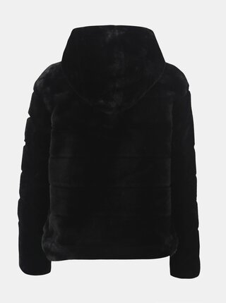 Čierny krátky kabát z umelej kožušinky s kapucňou TALLY WEiJL