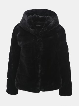 Čierny krátky kabát z umelej kožušinky s kapucňou TALLY WEiJL