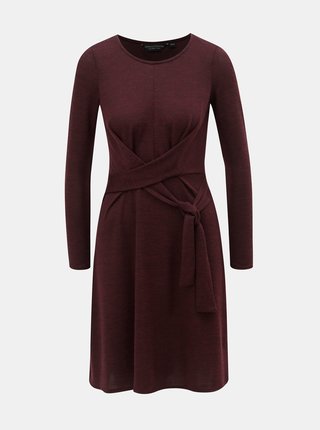 Vínové svetrové šaty so zaväzovaním Dorothy Perkins
