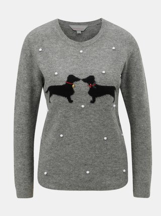 Sivý melírovaný sveter s vianočným motívom Dorothy Perkins Petite