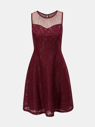 Vínové čipkované šaty s priesvitným detailom Dorothy Perkins