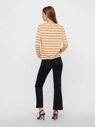 Krémovo–oranžové pruhované basic tričko s dlhým rukávom VERO MODA Sonia