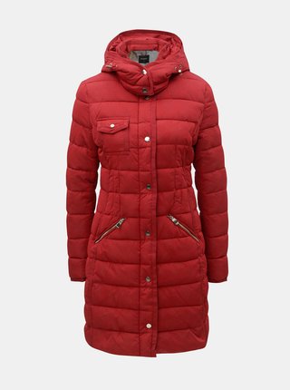 Červený prešívaný zimný kabát s odnímateľnou kapucňou Desigual Inga