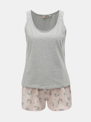 Sivo–ružové dvojdielne pyžamo s motívom jednorožcov Dorothy Perkins