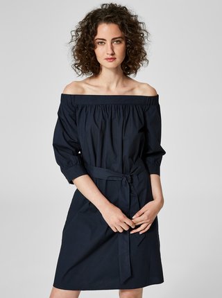 Tmavomodré šaty s odhalenými ramenami Selected Femme Nadine