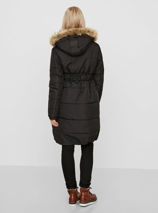 Čierny zimný tehotenský kabát s umelou kožušinkou Mama.licious Maggie