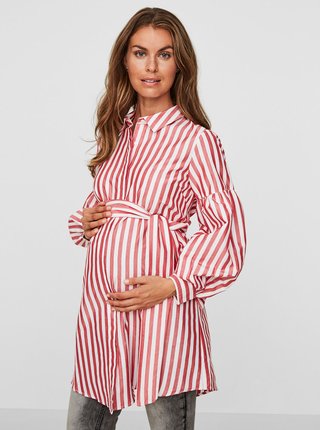 Bielo-červené tehotenské/na kojenie košeľové pruhované šaty Mama.licious