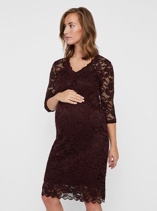 Vínové tehotenské čipkované šaty Mama.licious