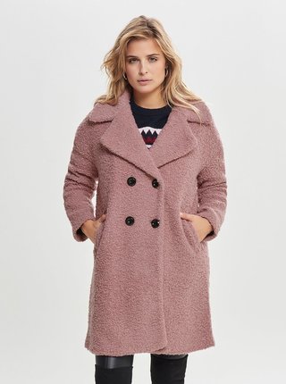 Ružový vlnený kabát s gombíkmi ONLY Paloma