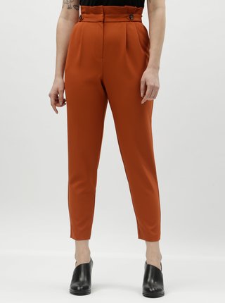 Oranžové skrátené nohavice s vysokým pásom Miss Selfridge