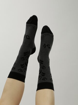 Sivo-čierne vzorované ponožky s motívom kvetov Fusakle Vtáčik