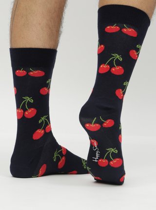 Tmavomodré unisex ponožky so strapcami Happy Socks Cherry