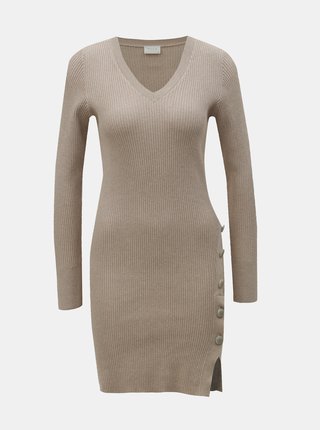 Béžové rebrované svetrové šaty s gombíkmi VILA Soldana