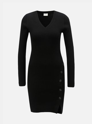 Čierne rebrované svetrové šaty s gombíkmi VILA Soldana