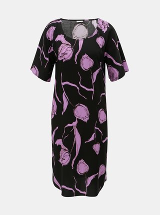 Fialovo–čierne kvetované šaty s opaskom Jacqueline de Yong Isha