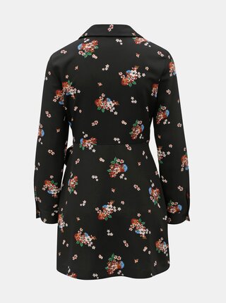 Čierne kvetované zavinovacie košeľové šaty Miss Selfridge Petites