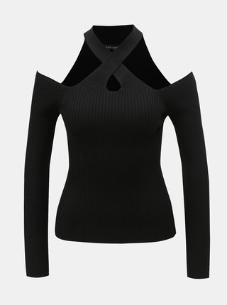 Čierne rebrované tričko s odhalenými ramenami TALLY WEiJL Rahana