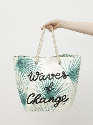 Krémová papierová plážová taška s tropickým vzorom Roxy Waves of Change