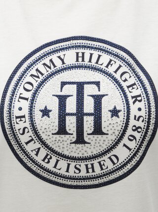 Bílé dámské tričko s potiskem a ozdobnými kamínky Tommy Hilfiger Vera