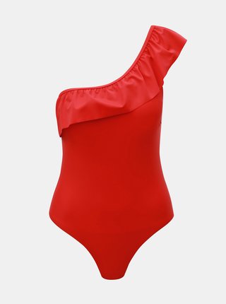 Červené jednodielne plavky s volánom Pieces Bianca