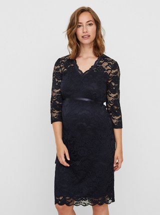 Tmavomodré tehotenské čipkované puzdrové šaty Mama.licious Mivana