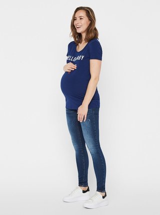 Modré tehotenské tričko s potlačou a flitrami Mama.licious Kristine