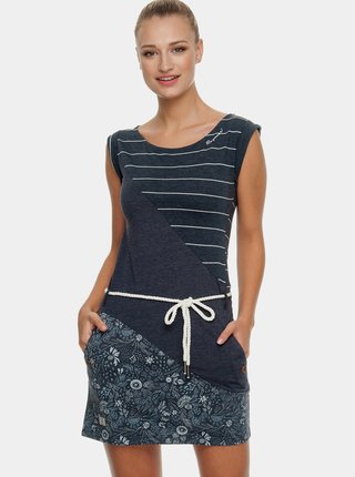 Tmavomodré vzorované šaty s opaskom Ragwear Tag Stripes Oragnic