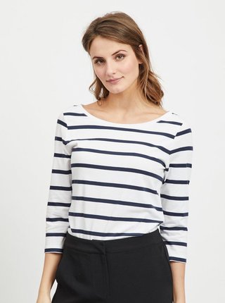 Modro–biele pruhované basic tričko s 3/4 rukávom VILA Striped
