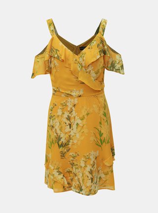 Horčicové kvetované šaty s volánmi Dorothy Perkins