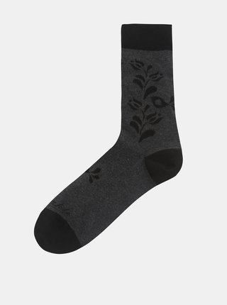 Sivo-čierne vzorované ponožky s motívom kvetov Fusakle Vtáčik