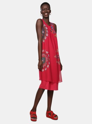 Tmavoružové kvetované šaty Desigual Sacha