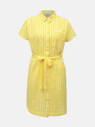 Bielo–žlté pruhované košeľové šaty s vreckom Noisy May Mai