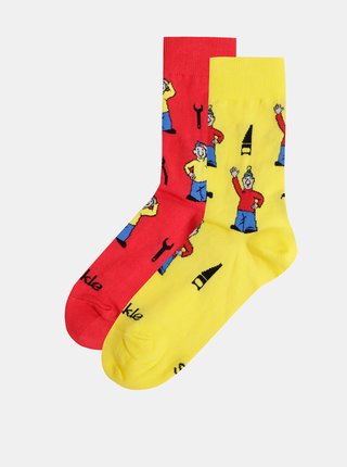 Žlto–červené vzorované ponožky Fusakle Pat a Mat