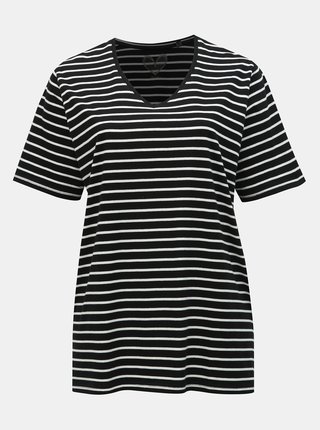 Čierne pruhované basic tričko s rozparkami Ulla Popken