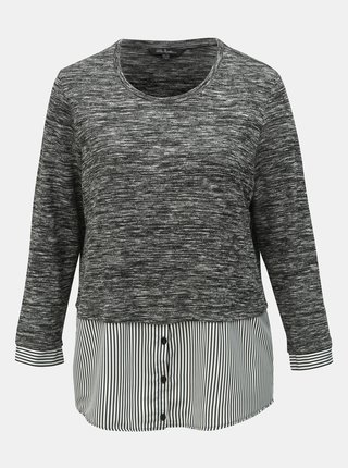 Sivý melírovaný tenký sveter so všitou košeľovou časťou Ulla Popken