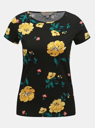 Čierne kvetované tričko Dorothy Perkins Petite