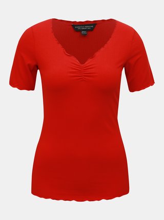 Červené rebrované tričko Dorothy Perkins
