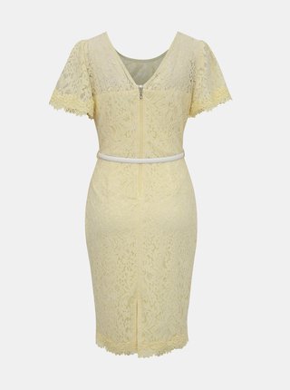 Svetložlté čipkované puzdrové šaty s opaskom Dorothy Perkins