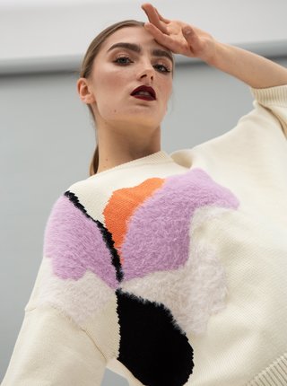 Krémový sveter so vzorom z nízkeho vlasu Selected Femme Falba