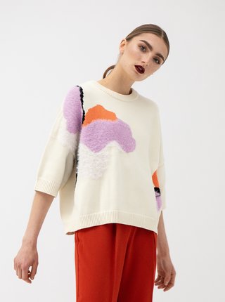 Krémový sveter so vzorom z nízkeho vlasu Selected Femme Falba