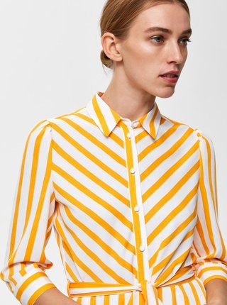 Bielo–žlté pruhované košeľové maxišaty Selected Femme Dorit