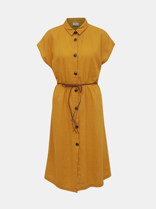 Horčicové ľanové košeľové šaty Jacqueline de Yong Kalifa