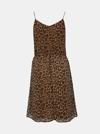 Hnedé šaty na ramienka  s leopardím vzorom VERO MODA Wonda