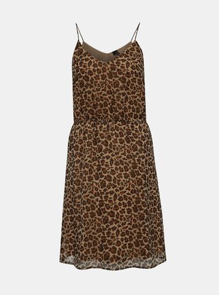 Hnedé šaty na ramienka  s leopardím vzorom VERO MODA Wonda
