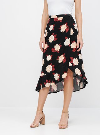 Černá květovaná zavinovací sukně Miss Selfridge