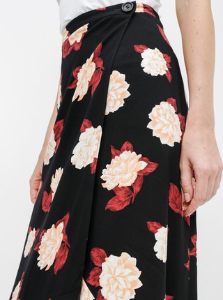 Černá květovaná zavinovací sukně Miss Selfridge